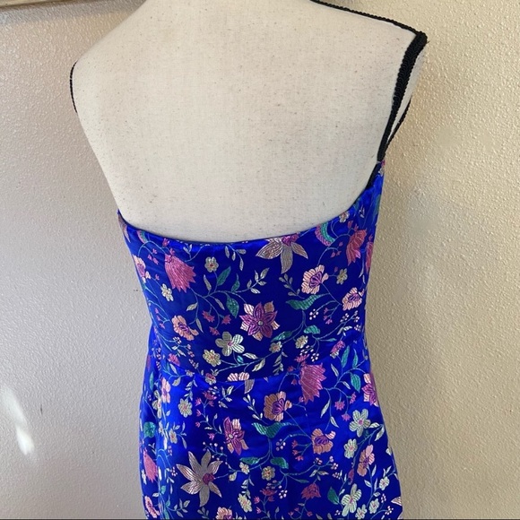 NWOT Lulus Make a Move Blue Satin Floral Jacquard Strapless Midi Dress - Picture 7 of 15